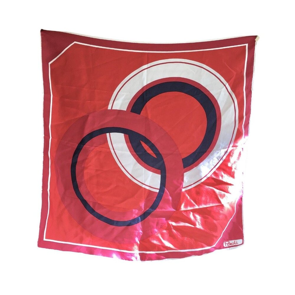 Paoli Scarf 60s Abstract Mod Circles Navy Blue Red White 26 Square Scarf Authent